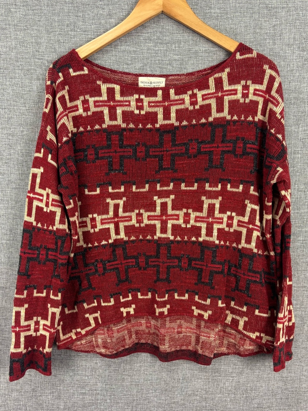 Denim & Supply Ralph Lauren Red Patterned Crewneck Sweater